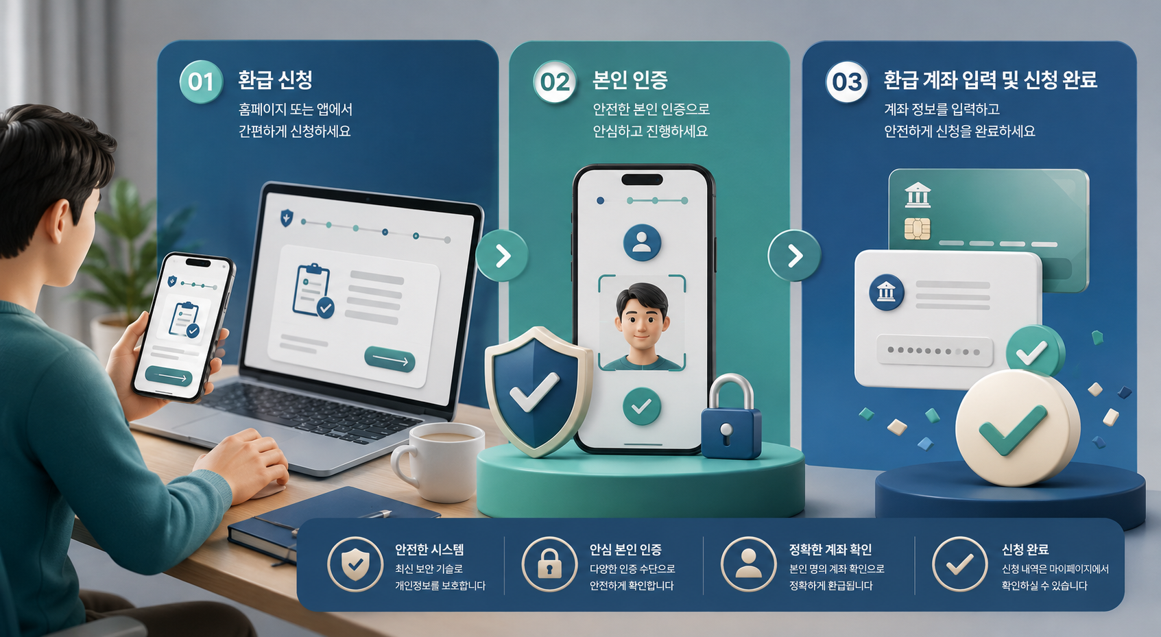 2026 본인부담상한제 환급, 대상·신청방법·제외비용 정리 3 국민건강보험공단 홈페이지와 앱에서 환급금을 신청하는 절차 일러스트