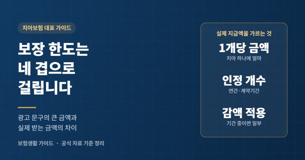치아보험 보장 한도 가이드 표지: 1개당 금액, 인정 개수, 감액 적용이 실제 지급액을 가른다