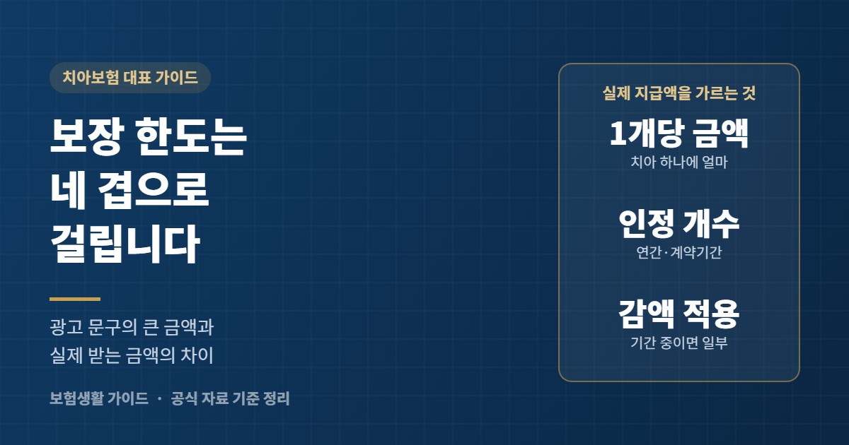 치아보험 보장 한도 가이드 표지: 1개당 금액, 인정 개수, 감액 적용이 실제 지급액을 가른다