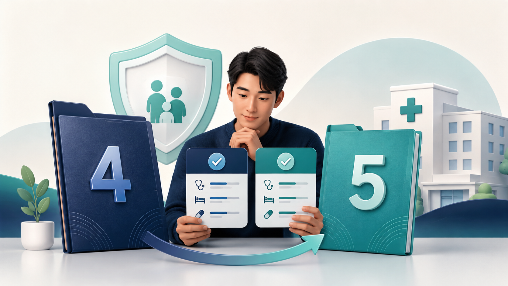 4세대와 5세대 실손보험의 보장 차이를 비교하는 일러스트